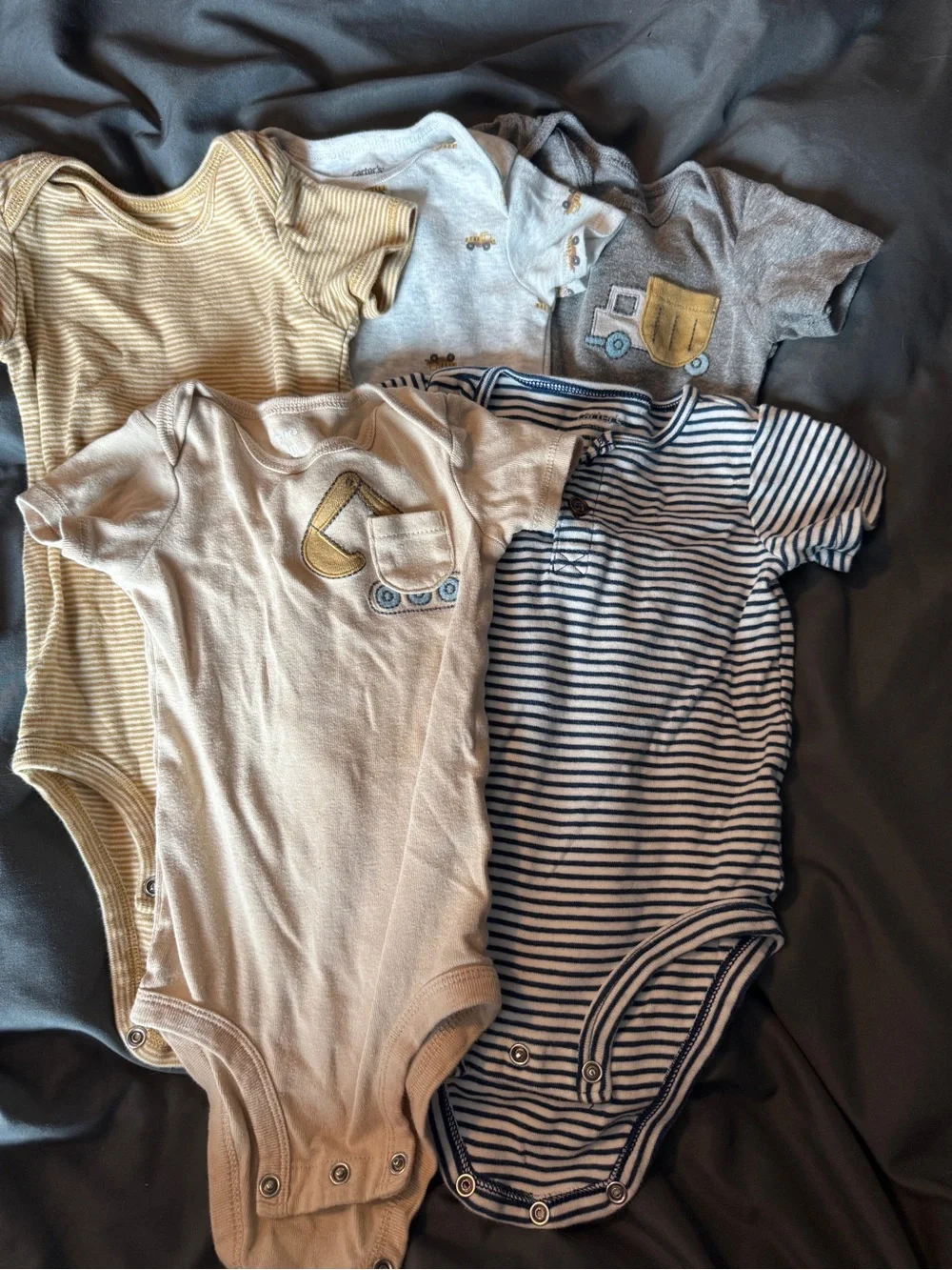 Unbranded Boys' Construction Short Sleeve One-Piece Bodysuit - Beige, Gray, Navy